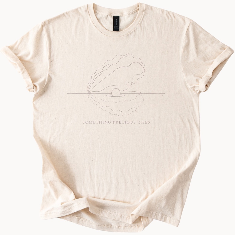 Something Precious Rises Pearl Oyster Shell Tee